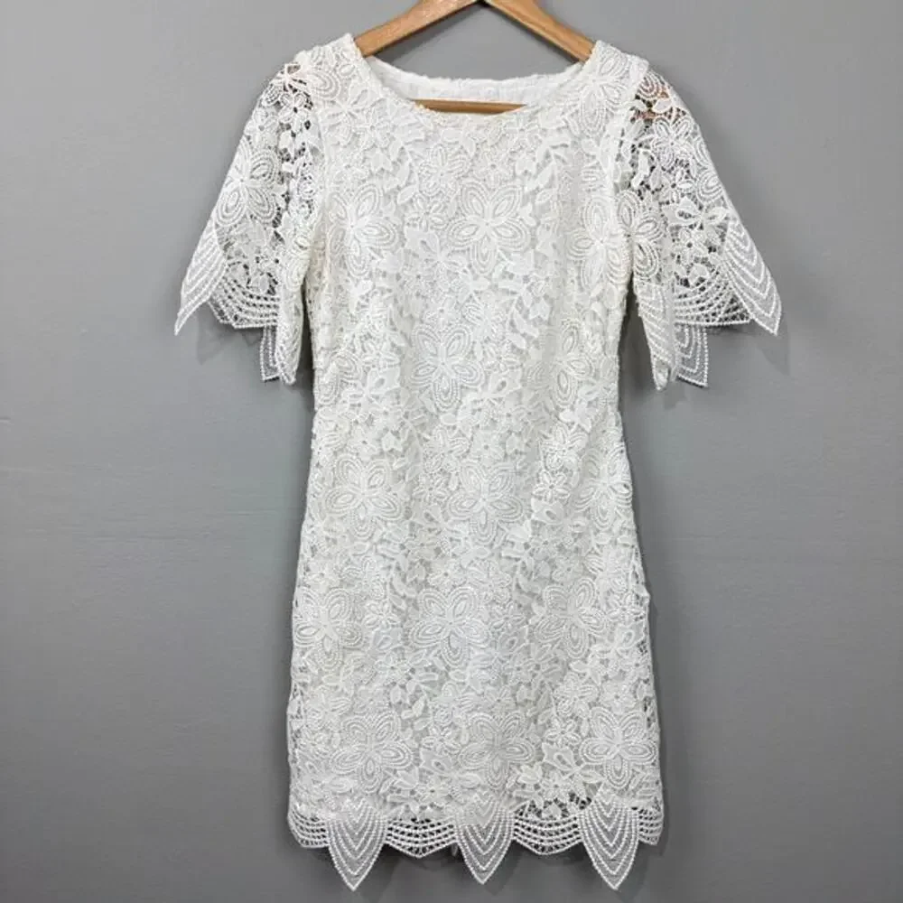 Anthropologie Charleston Lace Mini Dress Sz 0 White Rehearsal Wedding Engagement